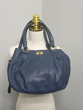 J. Crew Classic Navy Leather Bag with Gold Hardware